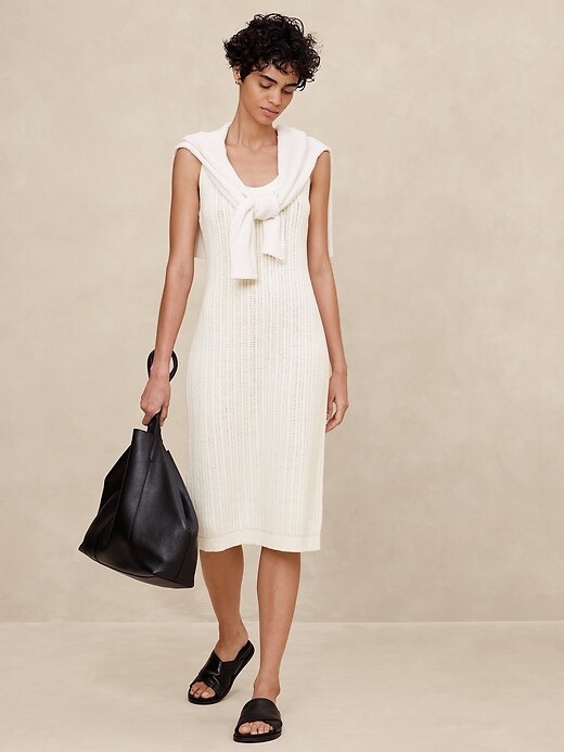 Banana Republic Nwt Xxl Crochet Midi Sweater Dress In Snow Day Ivory Cream